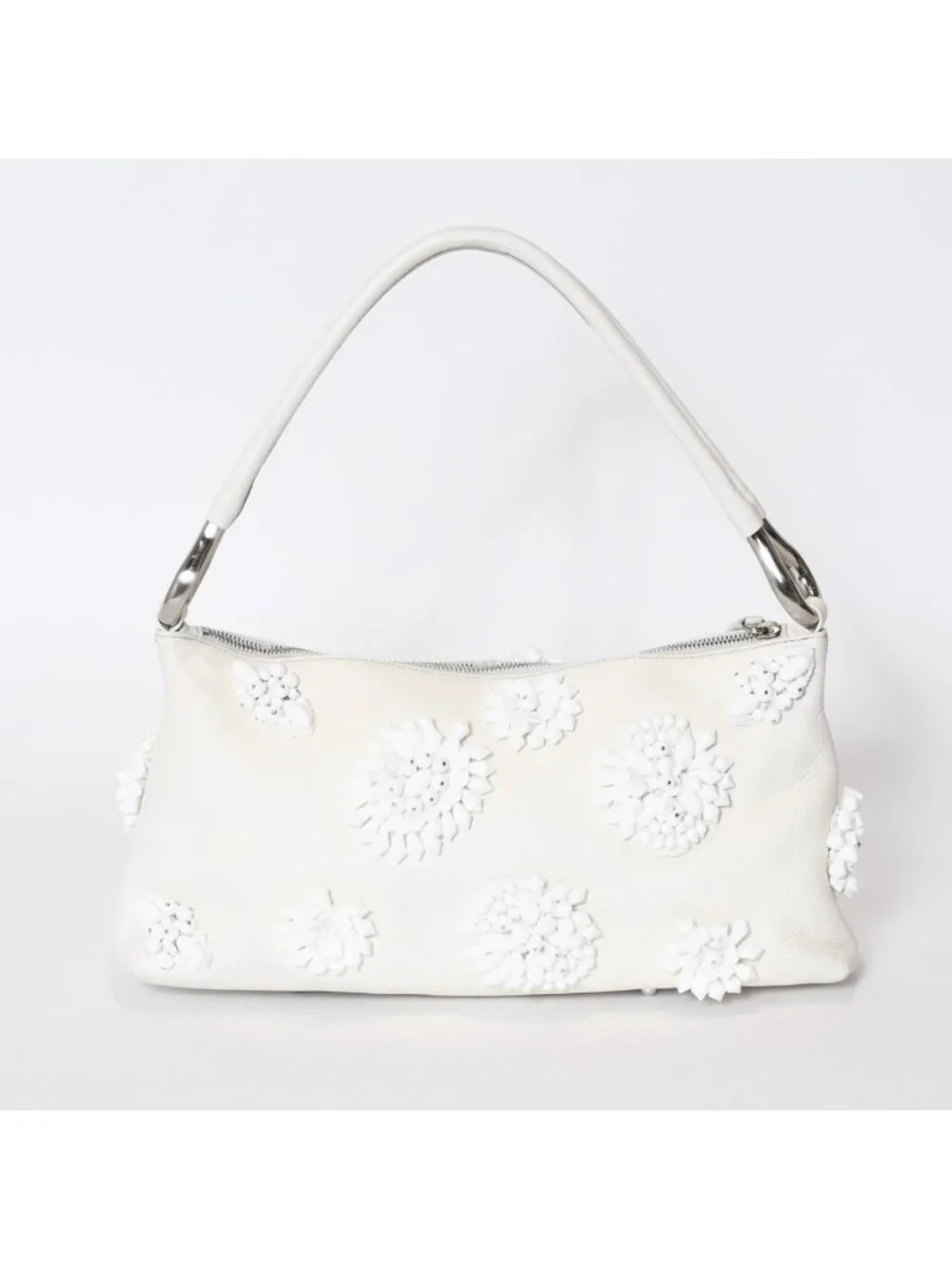Prada Hobo Handbag Beads Leather White